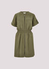 Zip-Down Utility Mini Dress, Khaki, large