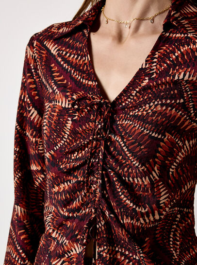 Abstract Print Ruched Front Blouse