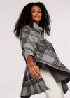 Check Roll Neck Knitted Poncho, Grey, large