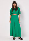 Puff Sleeve Textured Crop Top, Green, large