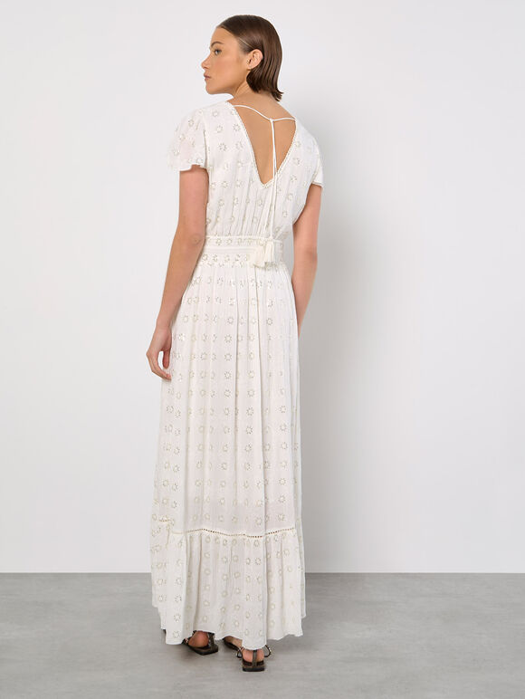 Embroidered Sequin Maxi Dress, White, large
