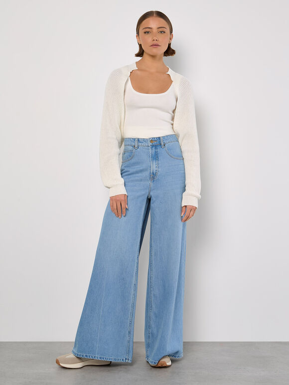 Batwing Cropped Cardigan, White, large