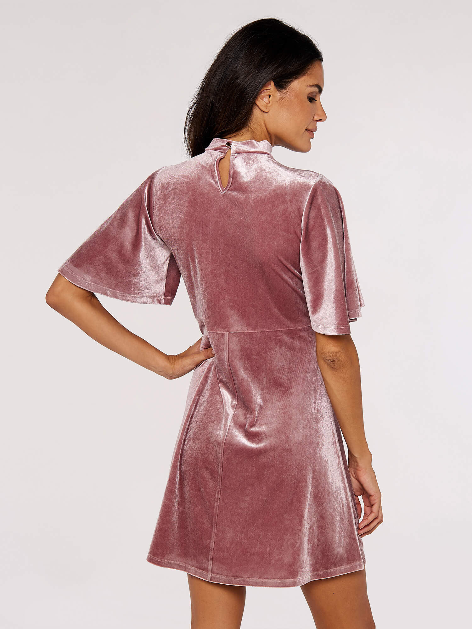 Fit And Flare Velvet Mini Dress Apricot Clothing