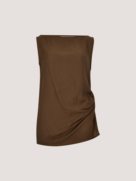 Side Knot Woven Top, Brown, large