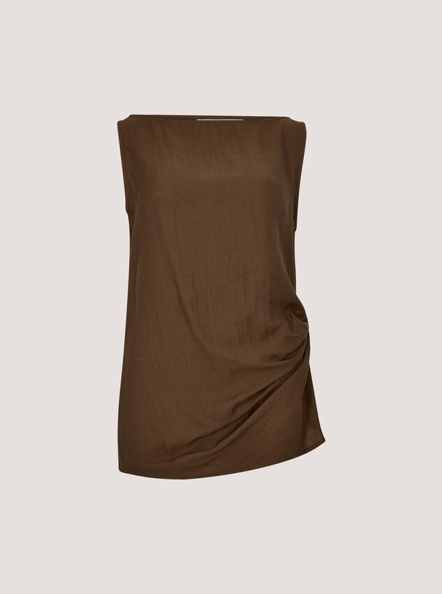 Side Knot Woven Top, Brown, large