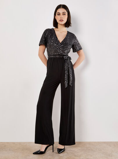 Chevron Sequin Wide Leg Jumpsuit