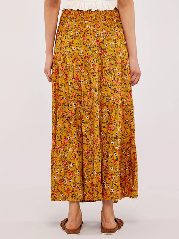Morris Wildflower Tiered Skirt, Mustard, large