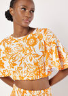 Cotton Floral Print Crop Top, Orange, large