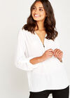 Zip Front Silky Crepe Top, Cream, large