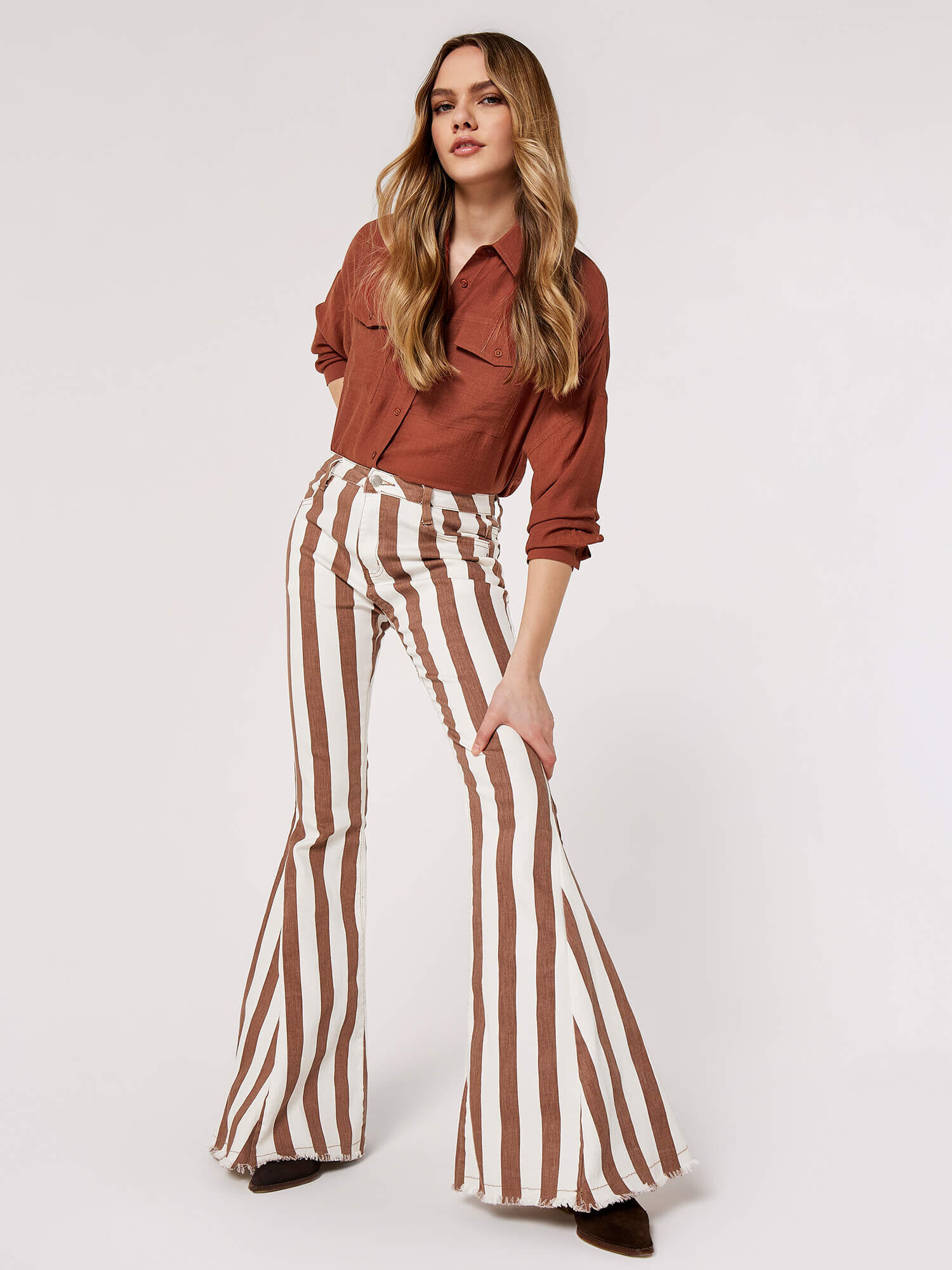 Striped denim pants best sale