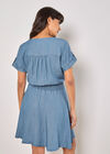 Denim Smocked Mini Dress, Blue, large