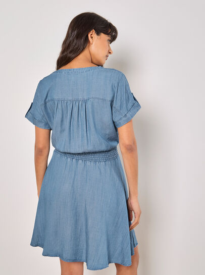 Denim Smocked Mini Dress