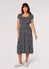 Brush Spot Milkmaid Midi Dress, Navy, large