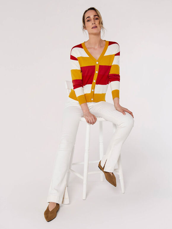Knitted Multistripe Cardigan, Orange, large