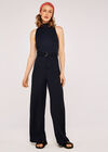 Waffle Halter Neck Jumpsuit, Navy, large