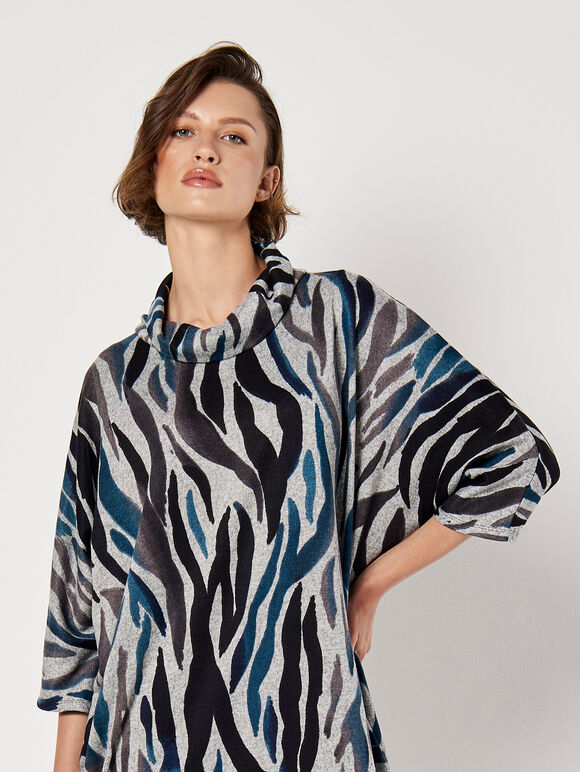 Zebra Soft Touch Cocoon Mini Dress, Teal, large