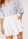 Pleat Detail Tailored Shorts, White, large