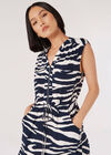 Zebra Print Zip Through Mini Dress, Navy, large