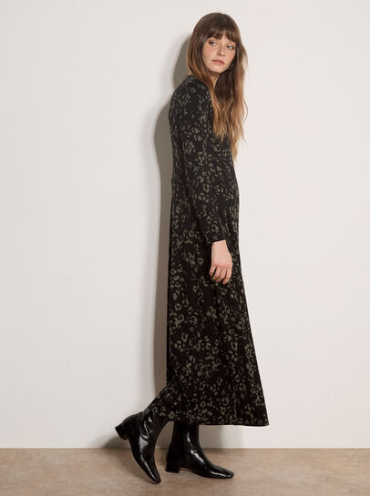 Jersey Knit Leopard Print Maxi Dress
