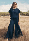 Wide Leg Tiered Trousers, Navy, large