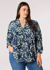 Curve Floral Swirl Blouse, Navy, large