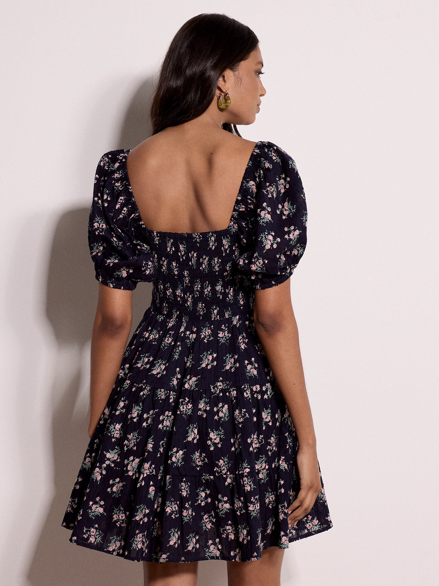 Cotton Dobby Floral Mini Dress | Apricot Clothing