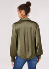 Balloon Sleeve Satin Shirt, Khaki, large