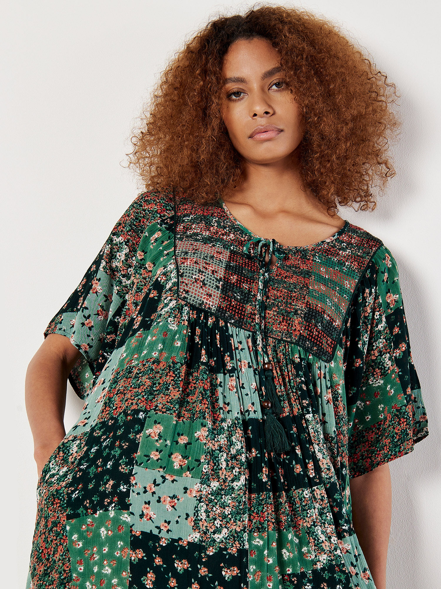 Patchwork Print Crinkle Mini Dress | Apricot Clothing