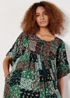 Patchwork Print Crinkle Mini Dress, Green, large