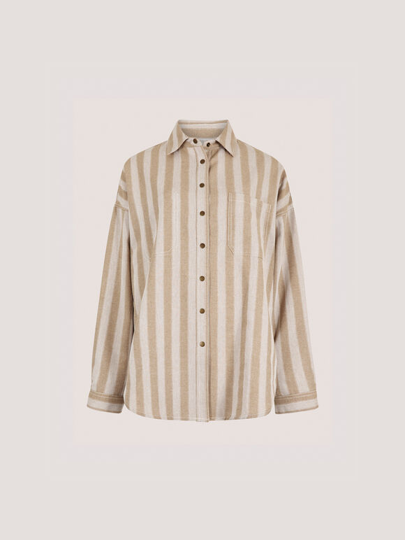 Twill Stripe Oversized Shacket, Stone, large