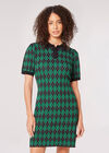 Knitted Argyle Mini Dress, Green, large