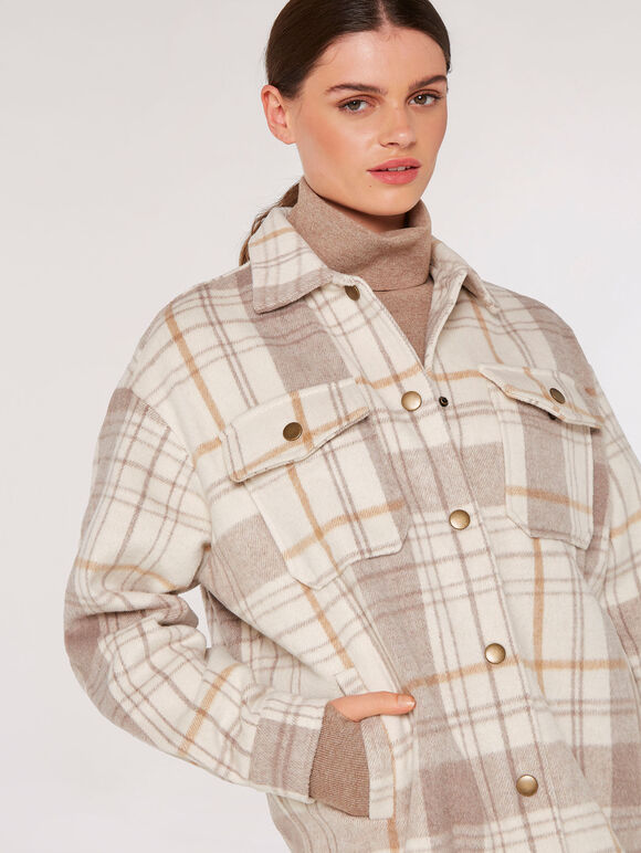 Classic Check Shacket, Stone, large