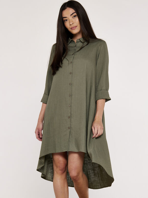 High Low Shirt Dress, Khaki, large