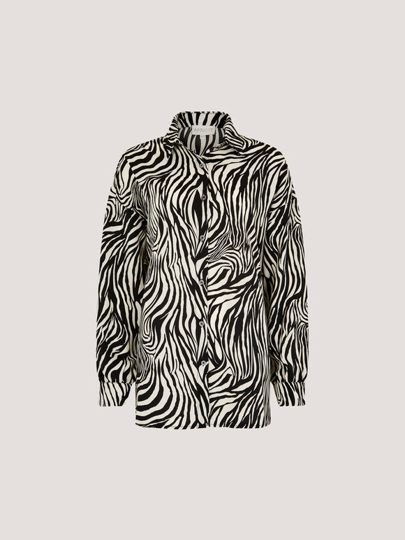 Zebra Swirl Oversized Shirt, Black, large