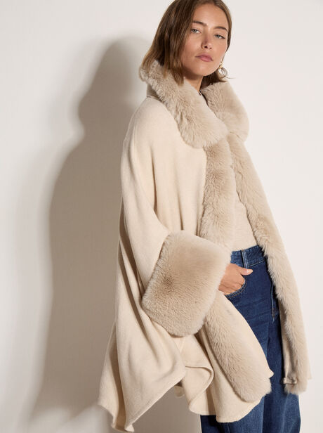 Faux Fur Trimmed Cape