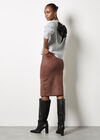 Split Front Suede Pencil Skirt, Brown, large