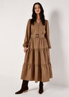 Belted Tiered Maxi Skirt, Brown, large