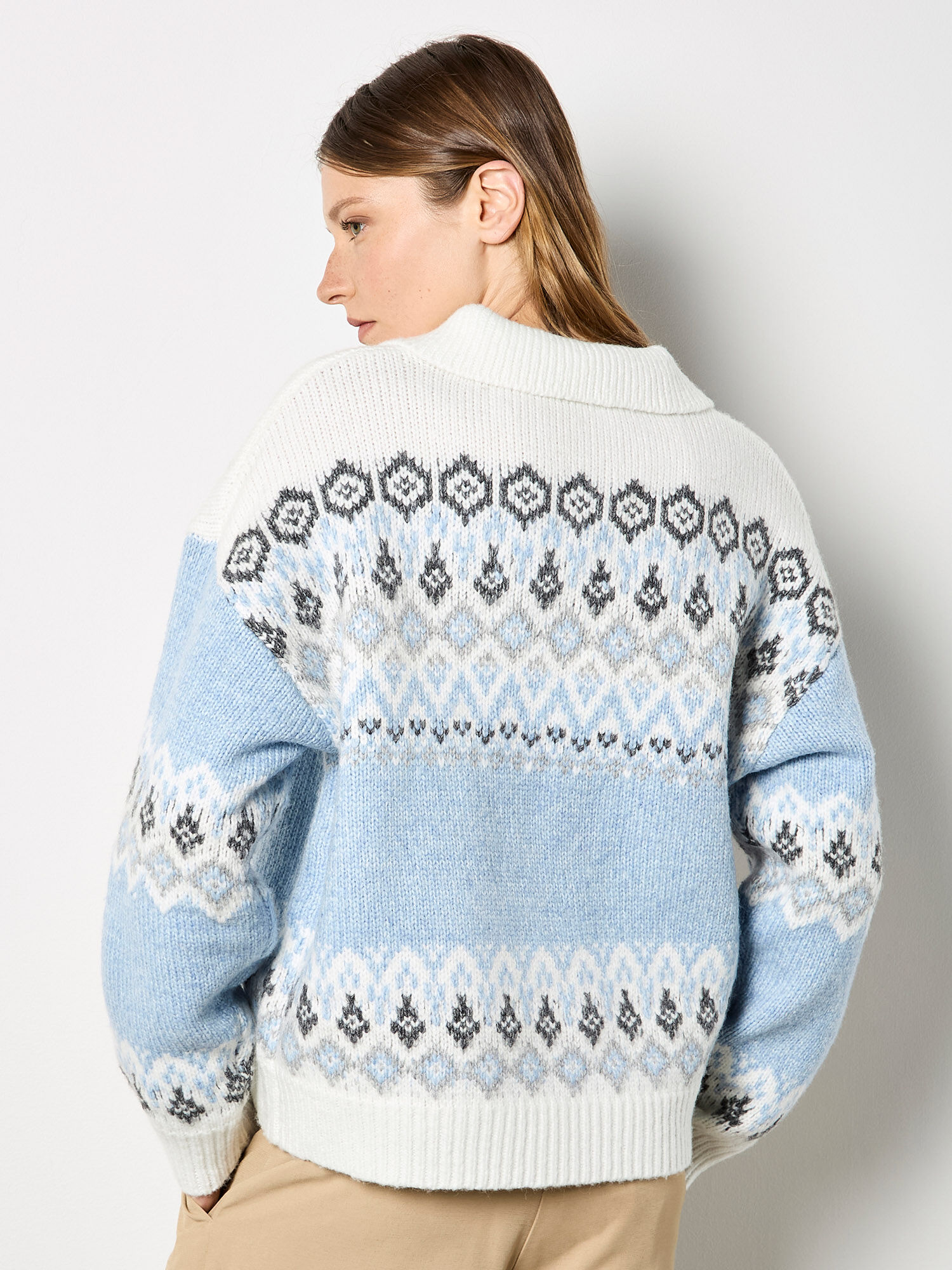 Open Collar Fair Isle Jumper | Apricot Clothing