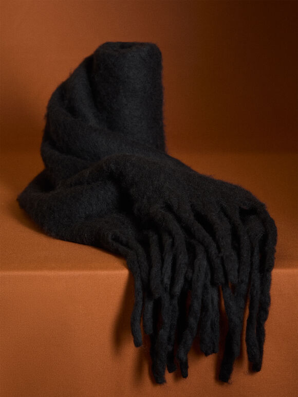 Soft Boucle Knit Scarf, Black, large