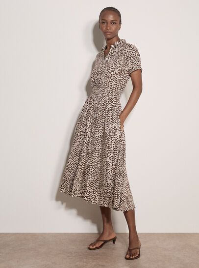 Animal Spot Print Shirt Midi Dress