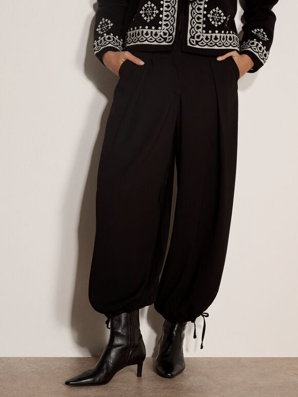 Wide-Leg Balloon Trousers, Black, large