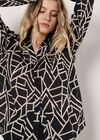 Geo Print Sheer Plisse Shirt, Black, large