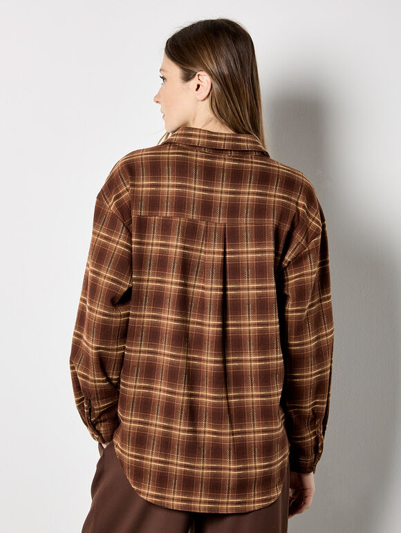 Check Print Shirt, Brown, large