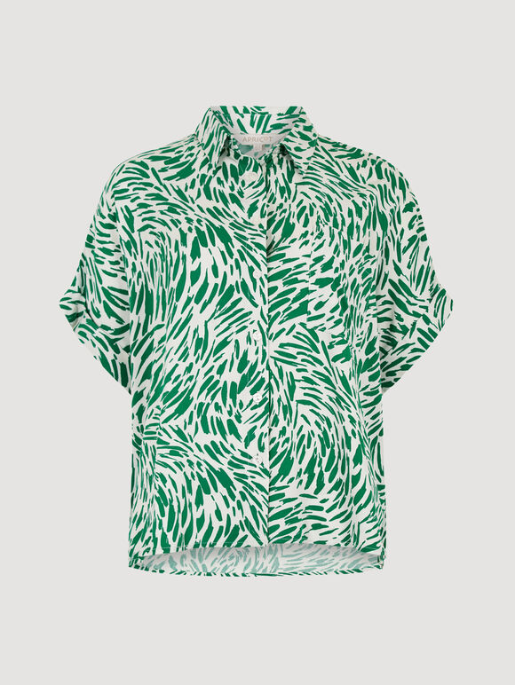 Brushstroke Print Short Sleeve Shirt, Green, large