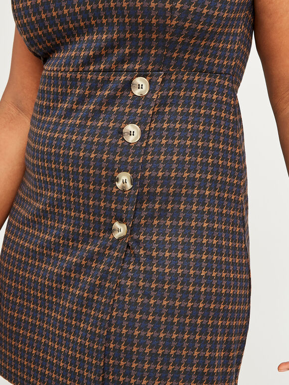 Dogtooth Button Wrap Skirt Dress+, Rust, large