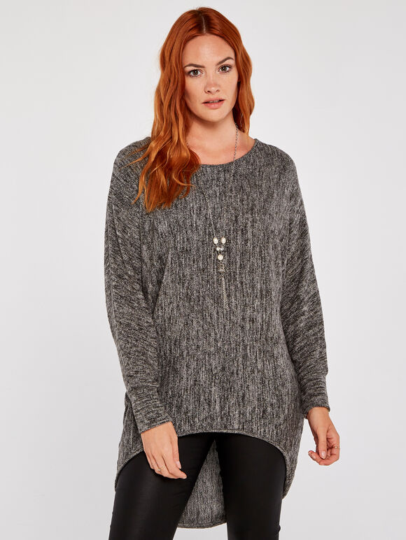 Grey Necklace Batwing Top, Dark Grey - Charcoal, large