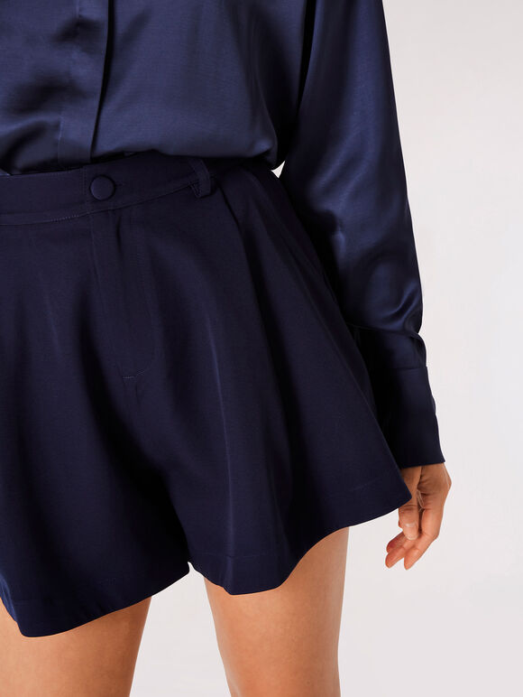 Pleat Detail Tailored Shorts, Navy, large