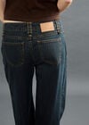 Pinstripe Wide-Leg Denim Jeans, Navy, large