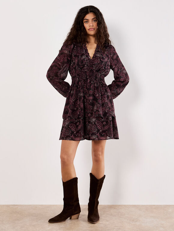 Batik Paisley Mini Dress, Burgundy, large