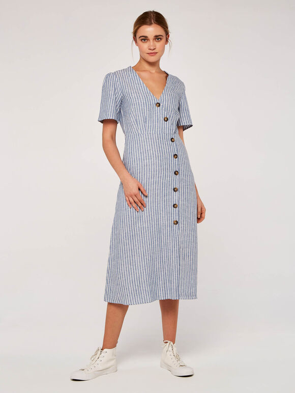 Stripe Asym Button Dress, Blue, large